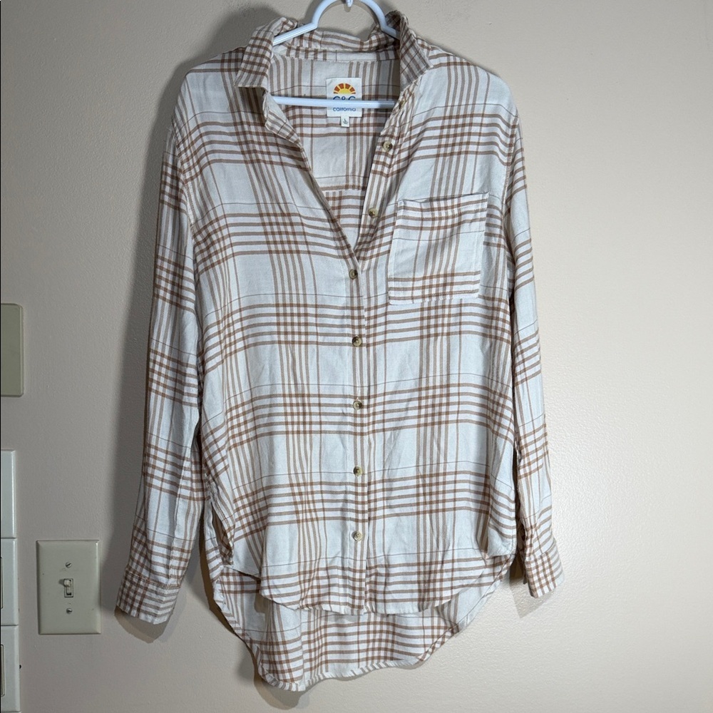 C&C California Cream and Brown Plaid Button-Down Shirt